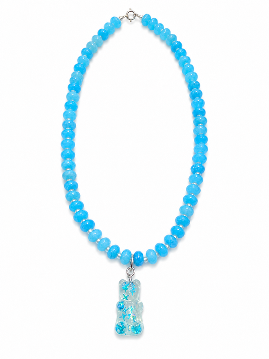 Handmade Resin Gummy Bear Charm on Natural Stone Bead Strand Necklace