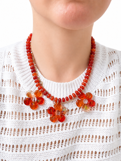 Handmade Resin Flowers on Jade Necklace