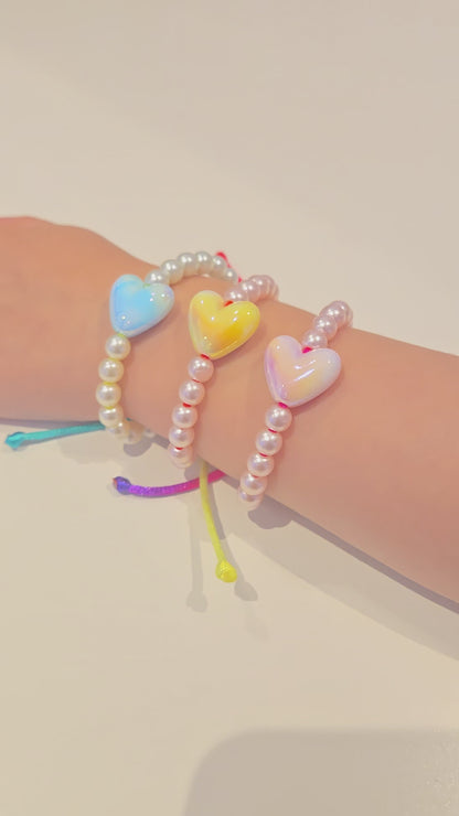 Kids/Adult Iridescent Heart Pearl Adjustable Bracelet