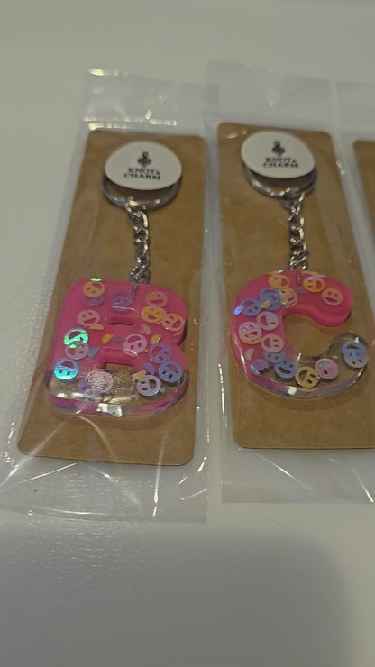 Resin Letter Keychain Clear Out Smiley