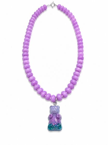 Handmade Resin Gummy Bear Charm on Candy Jade Bead Necklace
