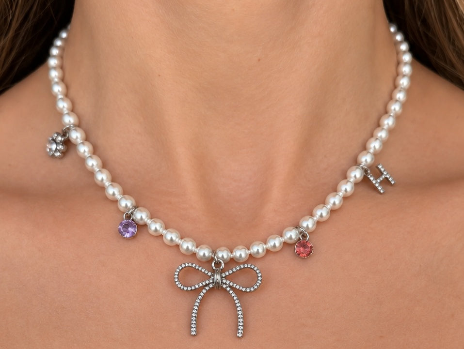 Custom Faux Pearl Charm Necklace Girls