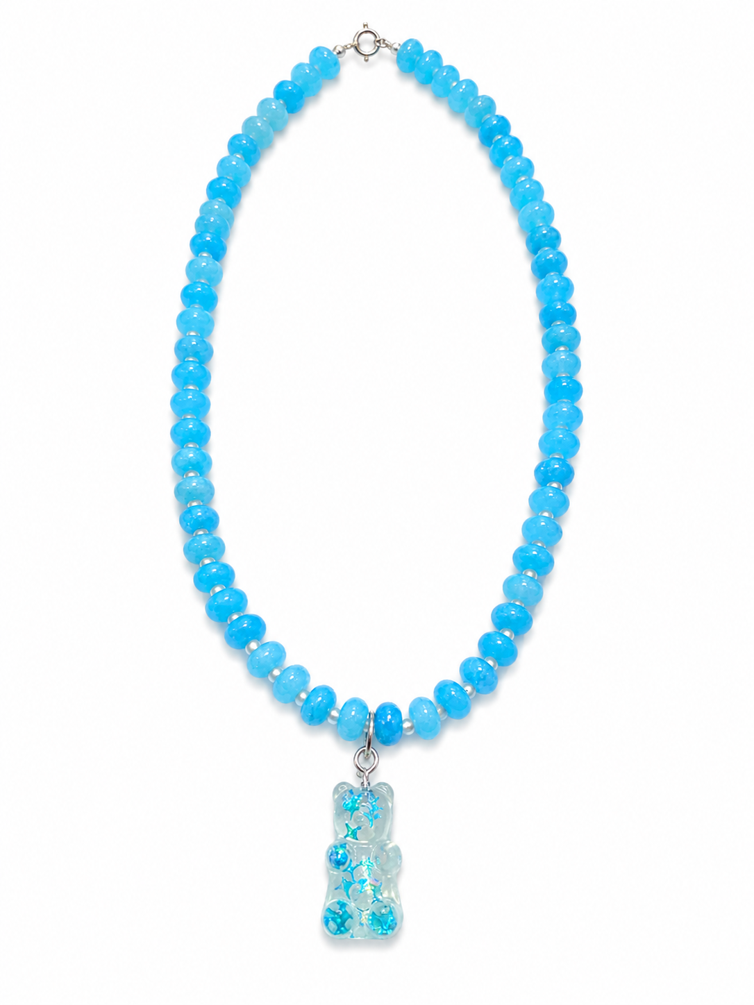 Handmade Resin Gummy Bear Charm on Natural Stone Bead Strand Necklace