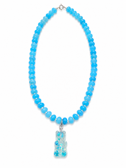 Handmade Resin Gummy Bear Charm on Candy Jade Bead Necklace