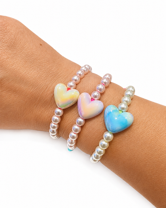 Kids/Adult Iridescent Heart Pearl Adjustable Bracelet