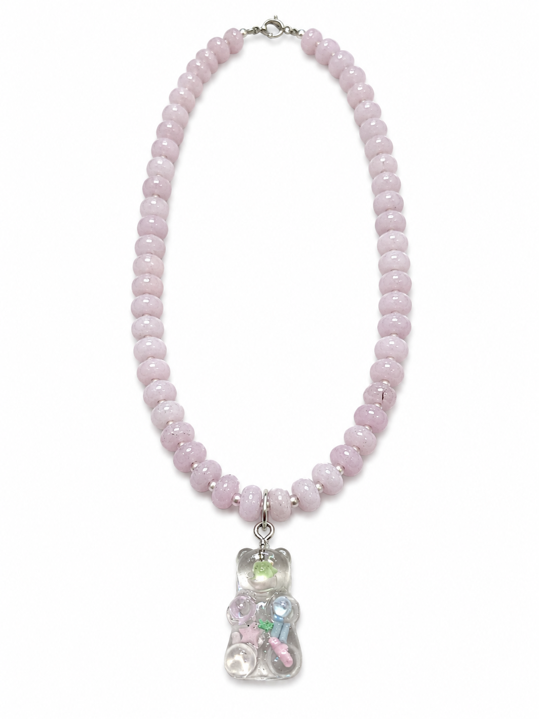 Handmade Resin Gummy Bear Charm on Natural Stone Bead Strand Necklace