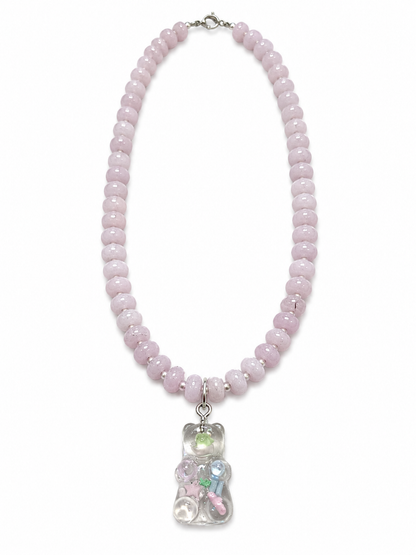 Handmade Resin Gummy Bear Charm on Candy Jade Bead Necklace