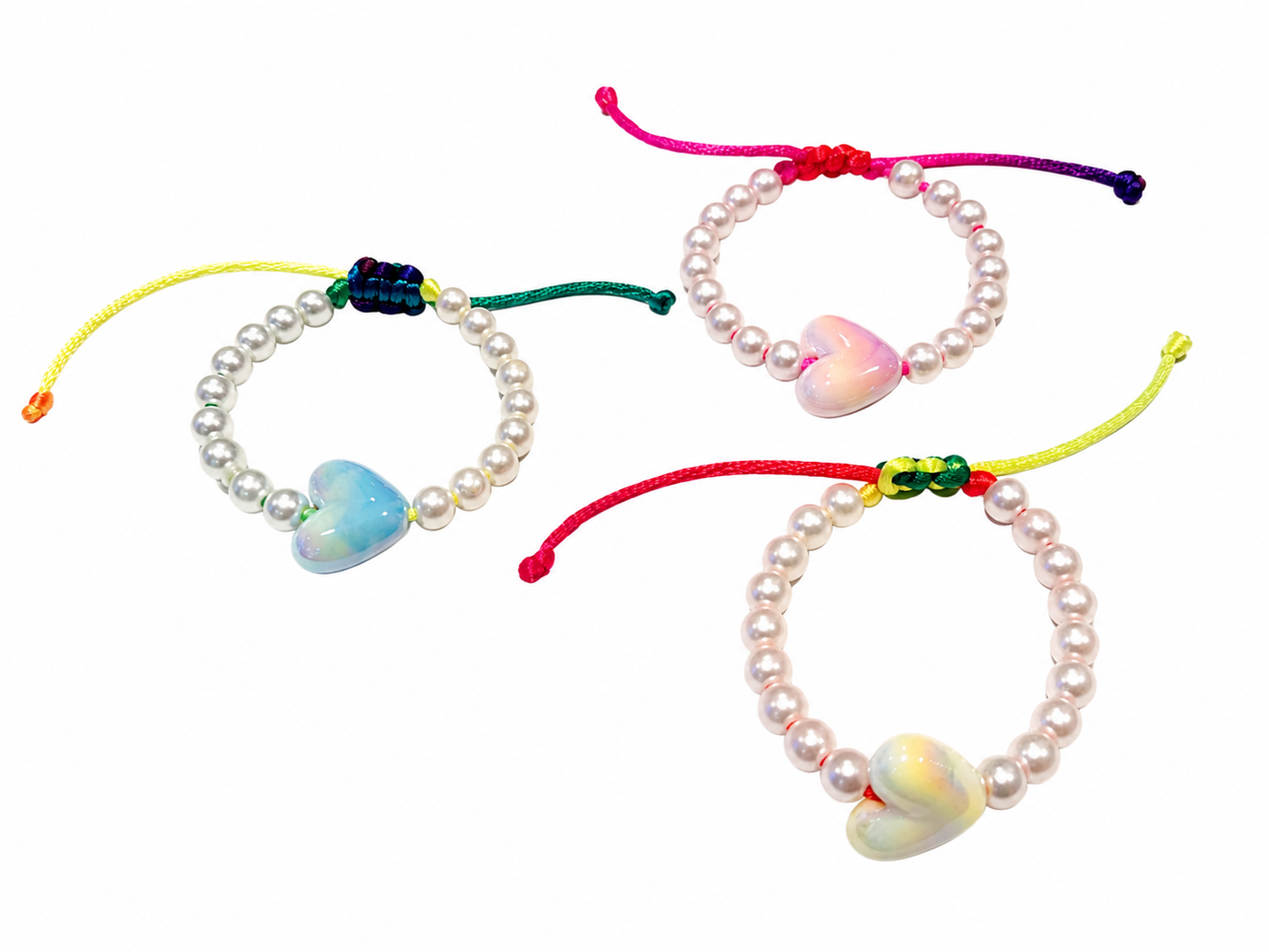Kids/Adult Iridescent Heart Pearl Adjustable Bracelet