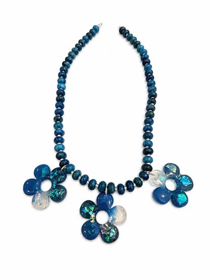 Handmade Resin Flowers on Jade Necklace