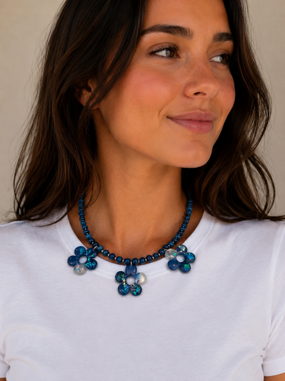 Handmade Resin Flowers on Jade Necklace