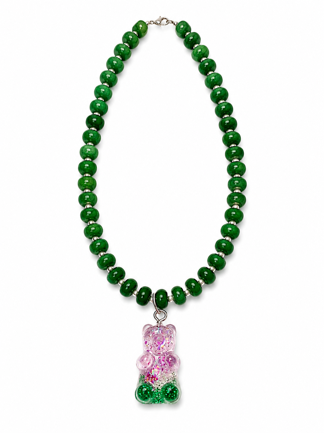 Handmade Resin Gummy Bear Charm on Natural Stone Bead Strand Necklace