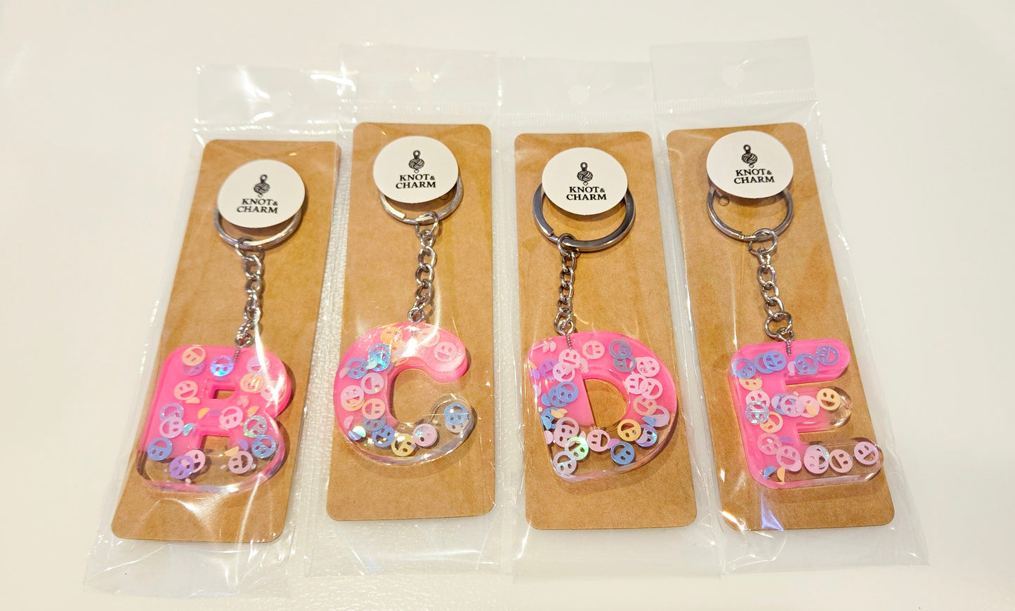 Resin Letter Keychain Clear Out Smiley